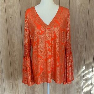 Michael Kors Orange & Gold Paisley Blouse